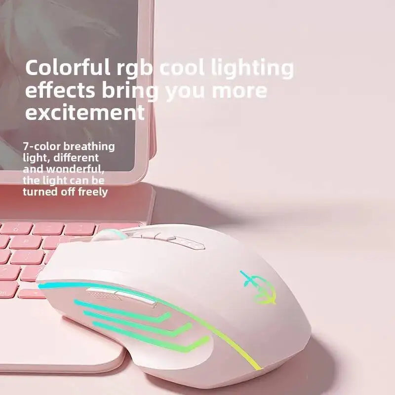 Wireless 2.4G Cute Pink Mouse Mute Type-C Rechargeable Gaming RGB Backlit E-sports Computer Mice For Desktop Laptop Girl Gifts