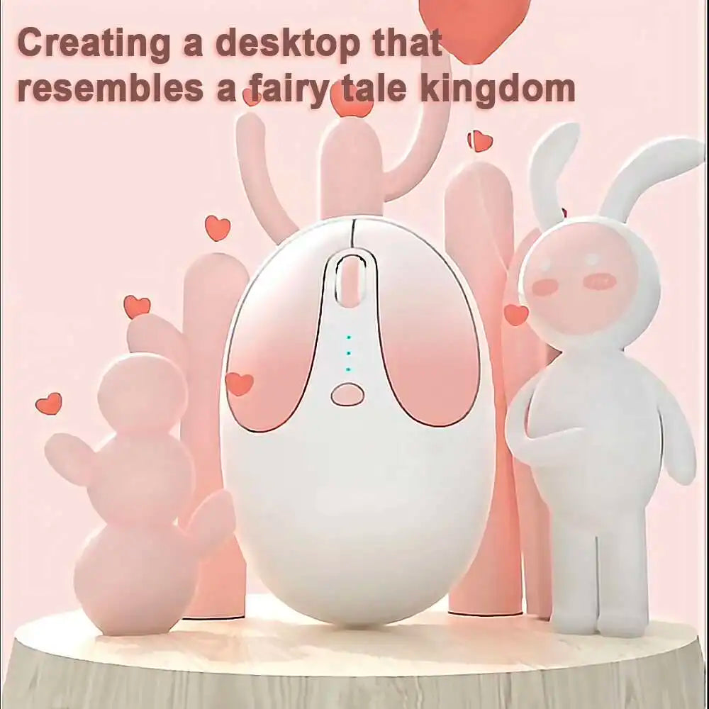 2.4G Bluetooth Dual Mode Wireless Optical Mouse Portable Cute Rabbit Shaped Type-C Rechargeable Mice for Laptop PC Tablet iPad