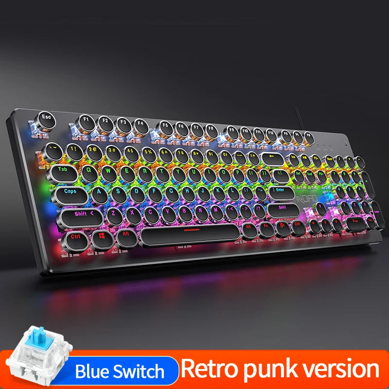 Punk Mechanical Gaming Keyboard – 104 Keys RGB Dynamic Lighting, Hot-Swappable, USB Wired for PC Mac Gaming Enthusiasts