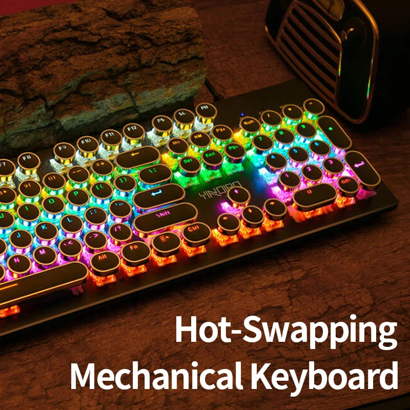 Punk Mechanical Gaming Keyboard – 104 Keys RGB Dynamic Lighting, Hot-Swappable, USB Wired for PC Mac Gaming Enthusiasts