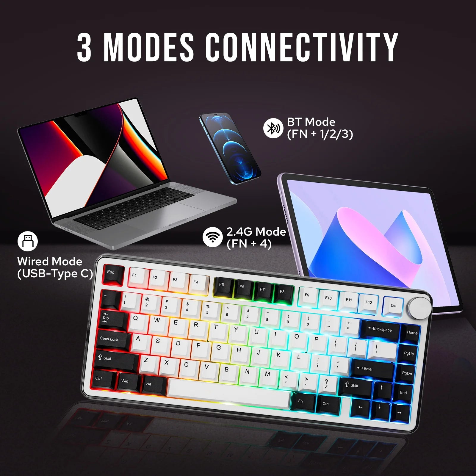 KiiBOOM Breeze 75 75% Aluminium & Acrylic Hot Swappable Wired/Bluetooth/2.4GHz Wireless Mechanical Keyboard for Win/Mac