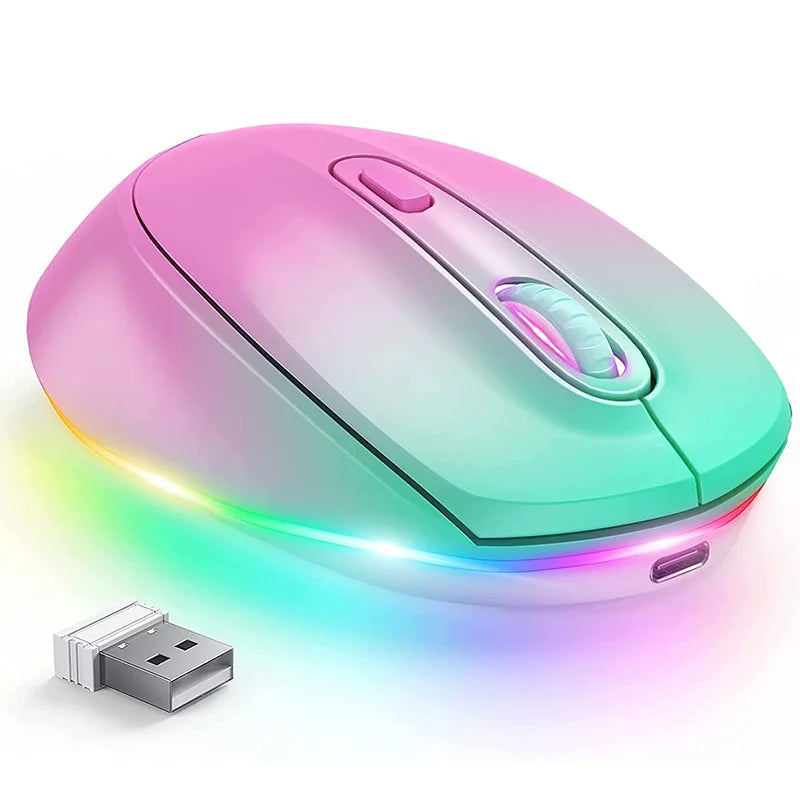BOW Purple Wireless Mouse Rechargeable Mouse for Laptop Small Cordless Mice  Quiet Click LED Rainbow Lights for Computer