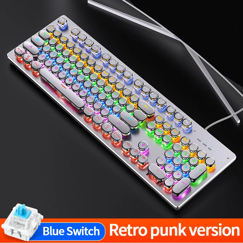 Punk Mechanical Gaming Keyboard – 104 Keys RGB Dynamic Lighting, Hot-Swappable, USB Wired for PC Mac Gaming Enthusiasts