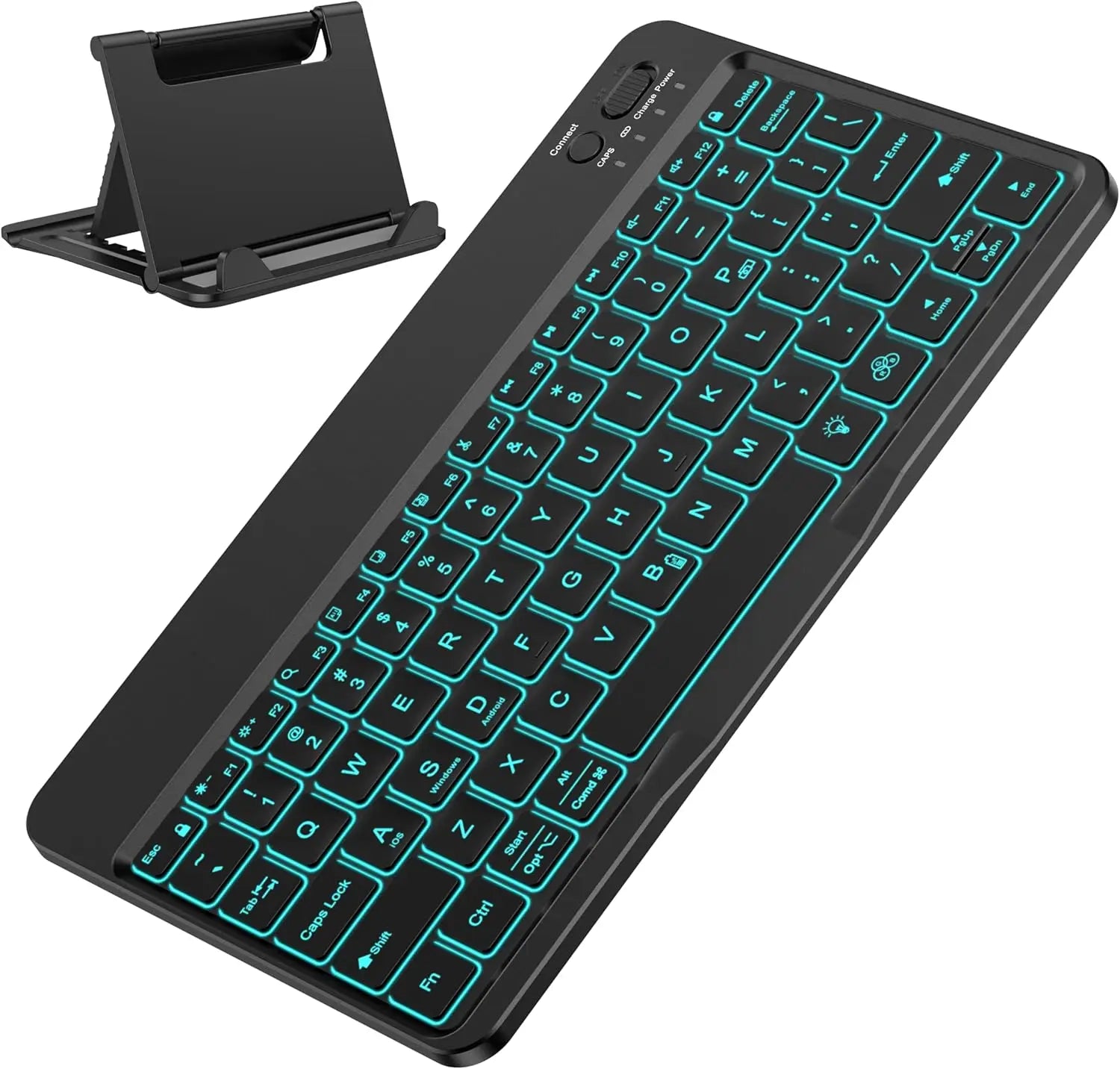 7-Color Backlit Bluetooth Keyboard for Tablets & Phones, Rechargeable, Portable