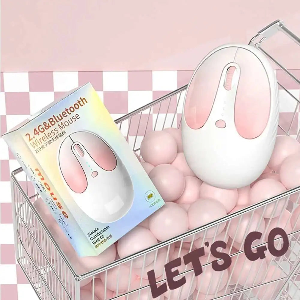 2.4G Bluetooth Dual Mode Wireless Optical Mouse Portable Cute Rabbit Shaped Type-C Rechargeable Mice for Laptop PC Tablet iPad