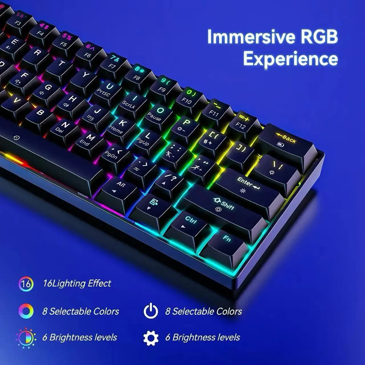 New Portable Compact 61 Keys 3-Mode Mechanical Keyboard RGB Backlit Brown Switch Wireless Bluetooth Gaming Office Keyboard