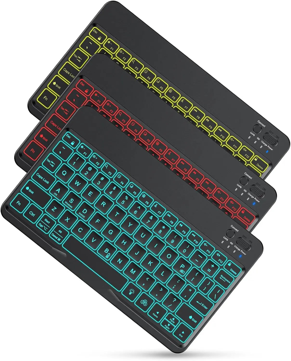 7-Color Backlit Bluetooth Keyboard for Tablets & Phones, Rechargeable, Portable