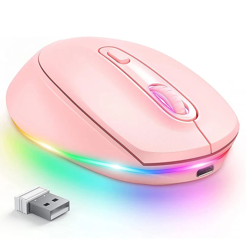 BOW Purple Wireless Mouse Rechargeable Mouse for Laptop Small Cordless Mice  Quiet Click LED Rainbow Lights for Computer