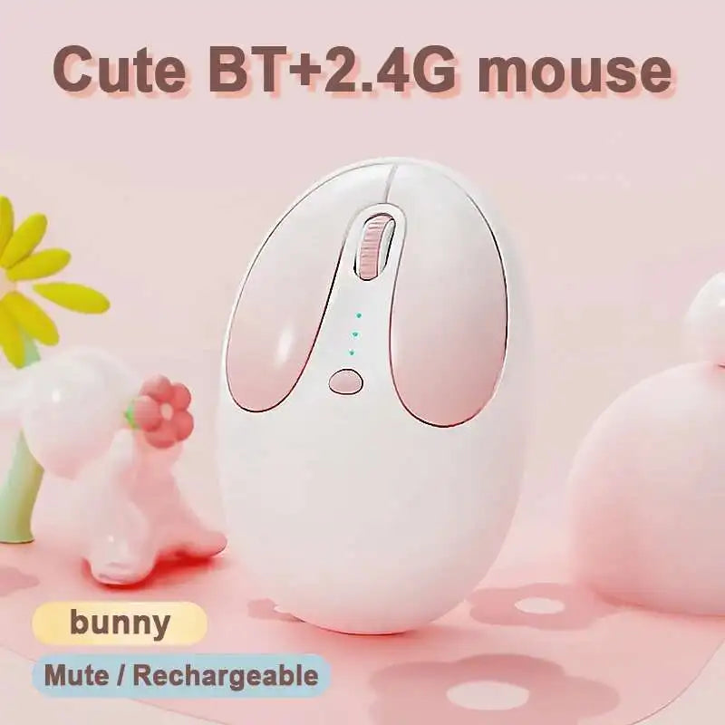 2.4G Bluetooth Dual Mode Wireless Optical Mouse Portable Cute Rabbit Shaped Type-C Rechargeable Mice for Laptop PC Tablet iPad