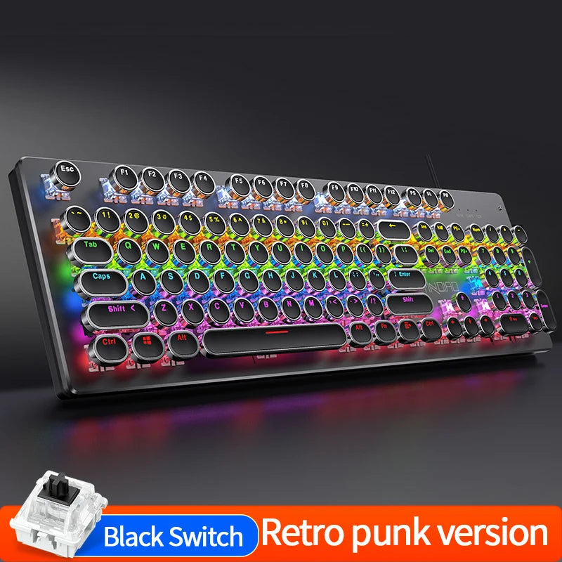Punk Mechanical Gaming Keyboard – 104 Keys RGB Dynamic Lighting, Hot-Swappable, USB Wired for PC Mac Gaming Enthusiasts