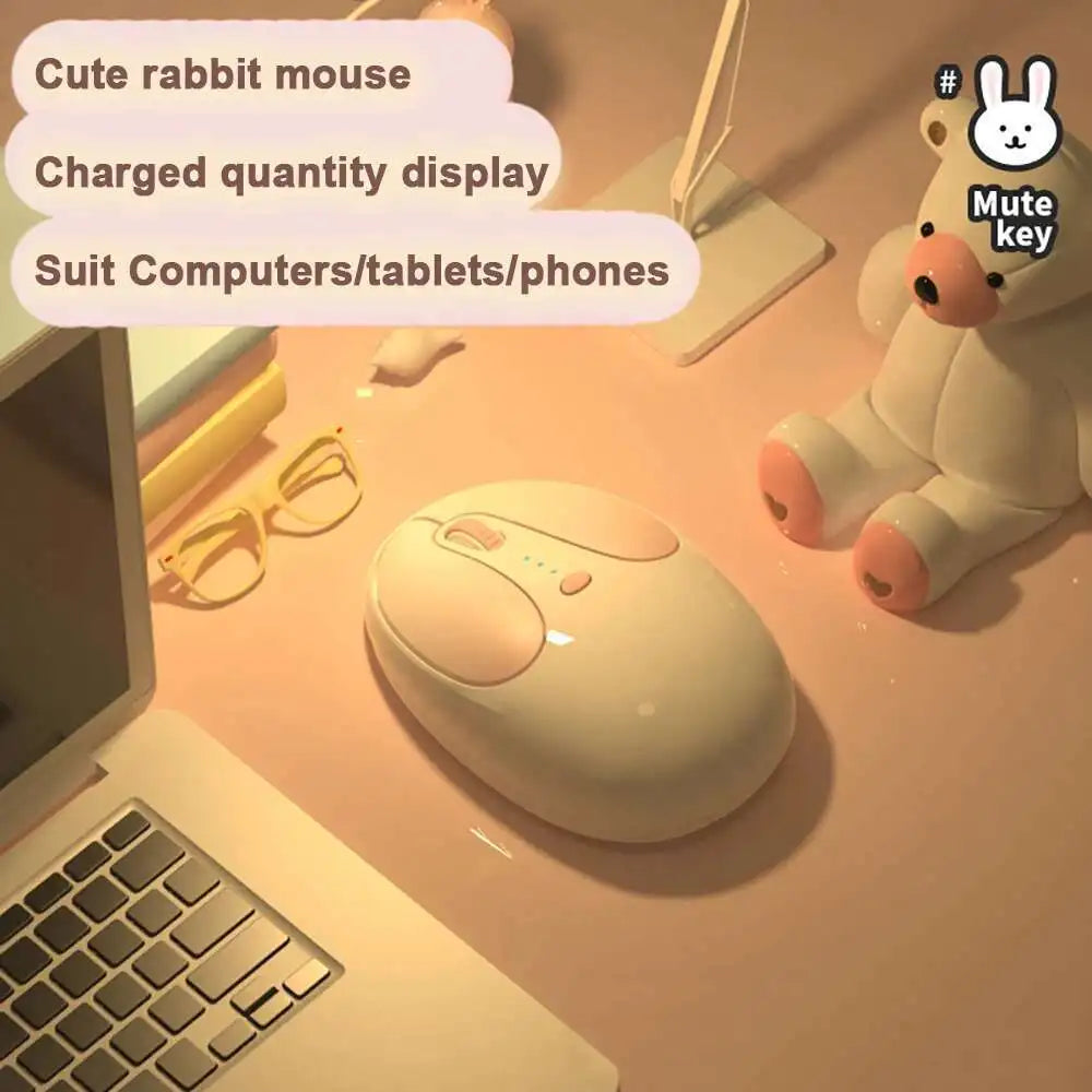2.4G Bluetooth Dual Mode Wireless Optical Mouse Portable Cute Rabbit Shaped Type-C Rechargeable Mice for Laptop PC Tablet iPad