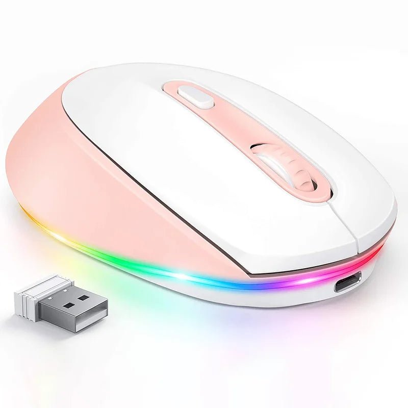 BOW Purple Wireless Mouse Rechargeable Mouse for Laptop Small Cordless Mice  Quiet Click LED Rainbow Lights for Computer