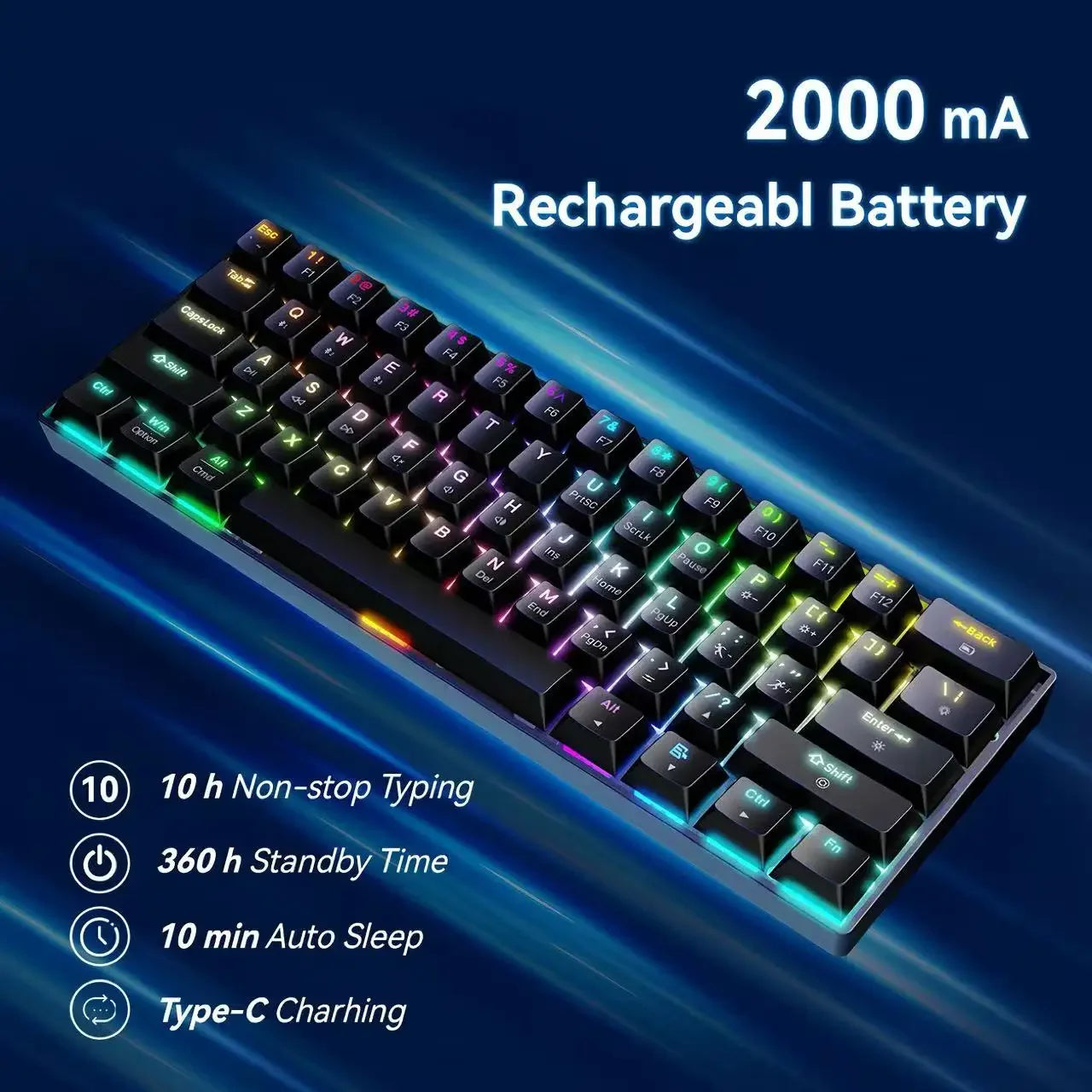 New Portable Compact 61 Keys 3-Mode Mechanical Keyboard RGB Backlit Brown Switch Wireless Bluetooth Gaming Office Keyboard