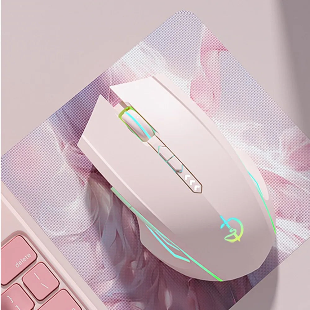 Wireless 2.4G Cute Pink Mouse Mute Type-C Rechargeable Gaming RGB Backlit E-sports Computer Mice For Desktop Laptop Girl Gifts