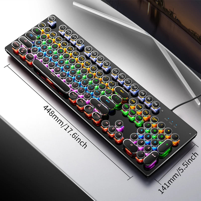 Punk Mechanical Gaming Keyboard – 104 Keys RGB Dynamic Lighting, Hot-Swappable, USB Wired for PC Mac Gaming Enthusiasts