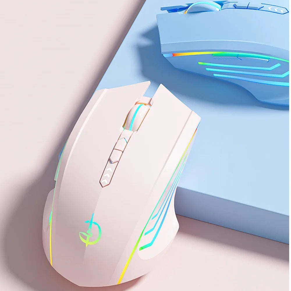 Wireless 2.4G Cute Pink Mouse Mute Type-C Rechargeable Gaming RGB Backlit E-sports Computer Mice For Desktop Laptop Girl Gifts