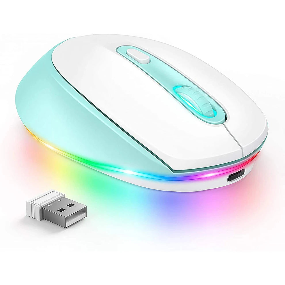 BOW Purple Wireless Mouse Rechargeable Mouse for Laptop Small Cordless Mice  Quiet Click LED Rainbow Lights for Computer