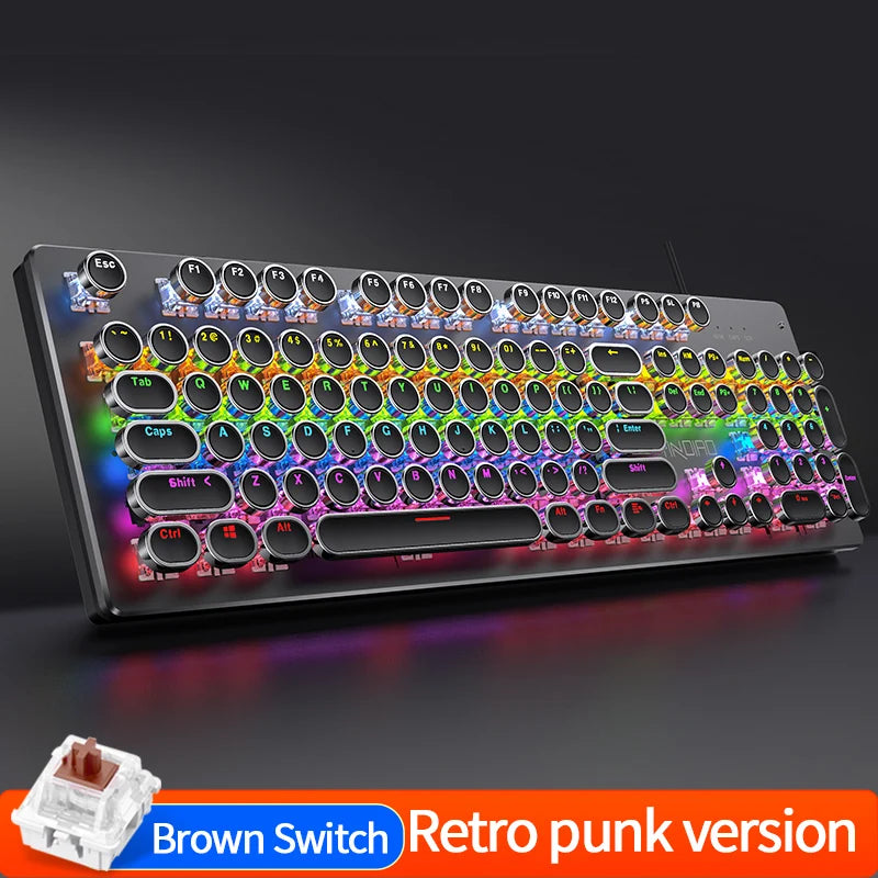 Punk Mechanical Gaming Keyboard – 104 Keys RGB Dynamic Lighting, Hot-Swappable, USB Wired for PC Mac Gaming Enthusiasts