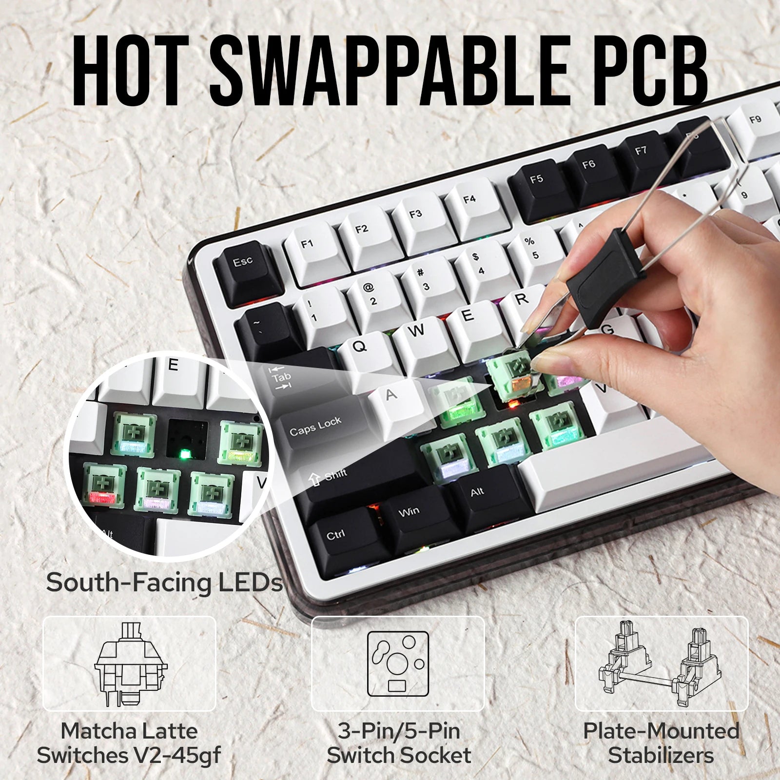 KiiBOOM Breeze 75 75% Aluminium & Acrylic Hot Swappable Wired/Bluetooth/2.4GHz Wireless Mechanical Keyboard for Win/Mac