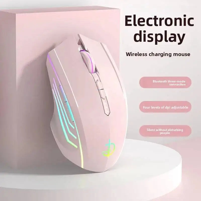 Wireless 2.4G Cute Pink Mouse Mute Type-C Rechargeable Gaming RGB Backlit E-sports Computer Mice For Desktop Laptop Girl Gifts