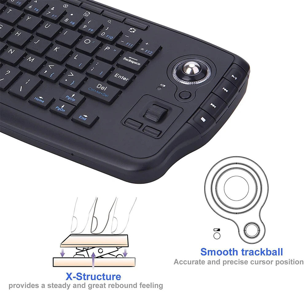 Jomaa Portable USB Wireless Trackball Keyboard with Trackball and Scroll Wheel Mini USB Keyboard for Laptop TV Box