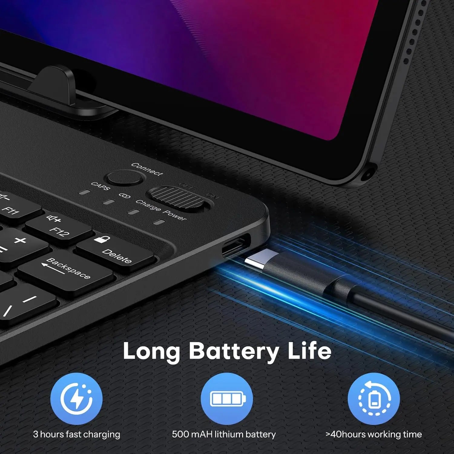 7-Color Backlit Bluetooth Keyboard for Tablets & Phones, Rechargeable, Portable
